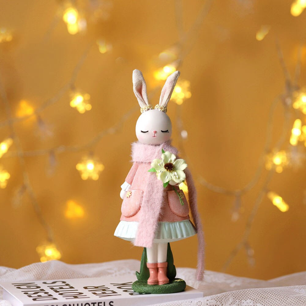 2023 Rabbit Easter Decoration Cute Bunny Figurine Resin Crafts Living Room Desktop Ornament Rabbit Statue Easter Decor for Home acacuss