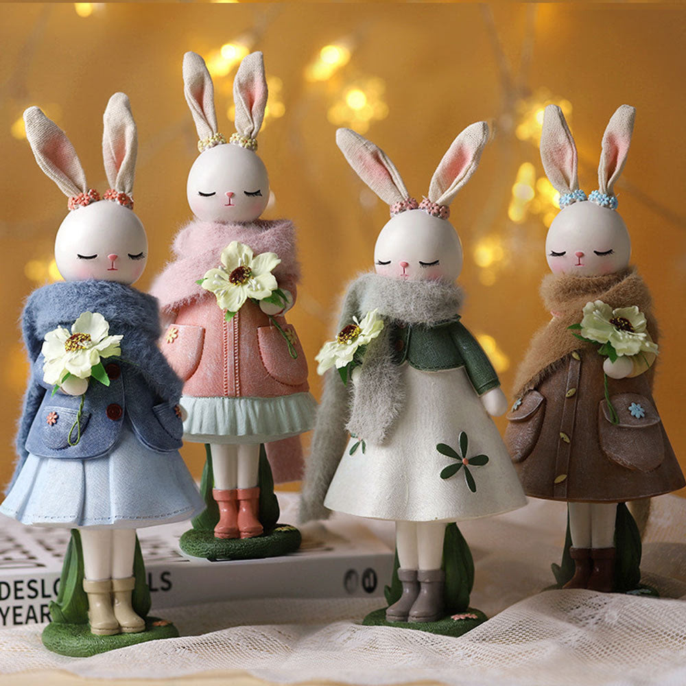 2023 Rabbit Easter Decoration Cute Bunny Figurine Resin Crafts Living Room Desktop Ornament Rabbit Statue Easter Decor for Home acacuss