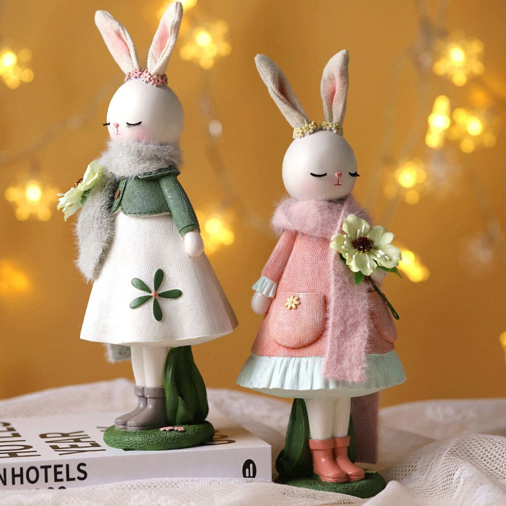 2023 Rabbit Easter Decoration Cute Bunny Figurine Resin Crafts Living Room Desktop Ornament Rabbit Statue Easter Decor for Home acacuss