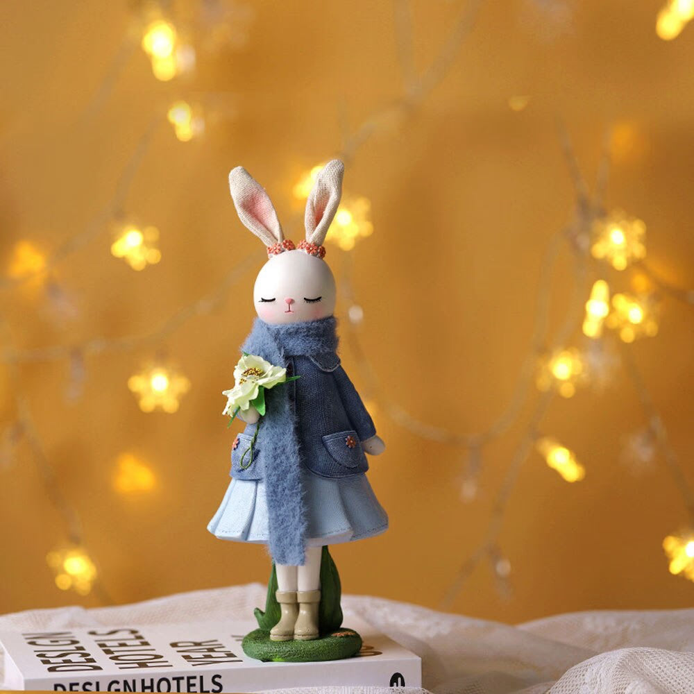2023 Rabbit Easter Decoration Cute Bunny Figurine Resin Crafts Living Room Desktop Ornament Rabbit Statue Easter Decor for Home acacuss