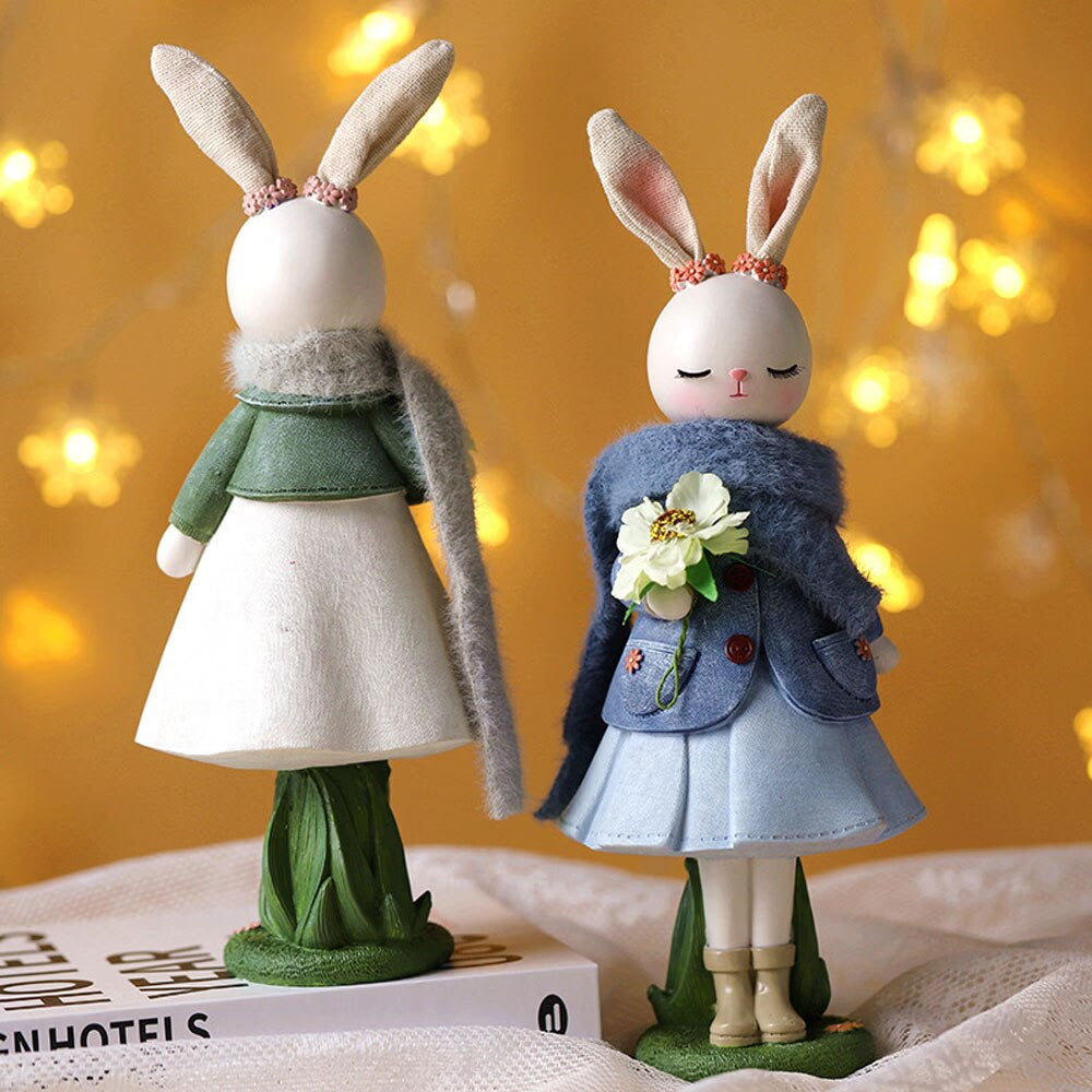 2023 Rabbit Easter Decoration Cute Bunny Figurine Resin Crafts Living Room Desktop Ornament Rabbit Statue Easter Decor for Home acacuss
