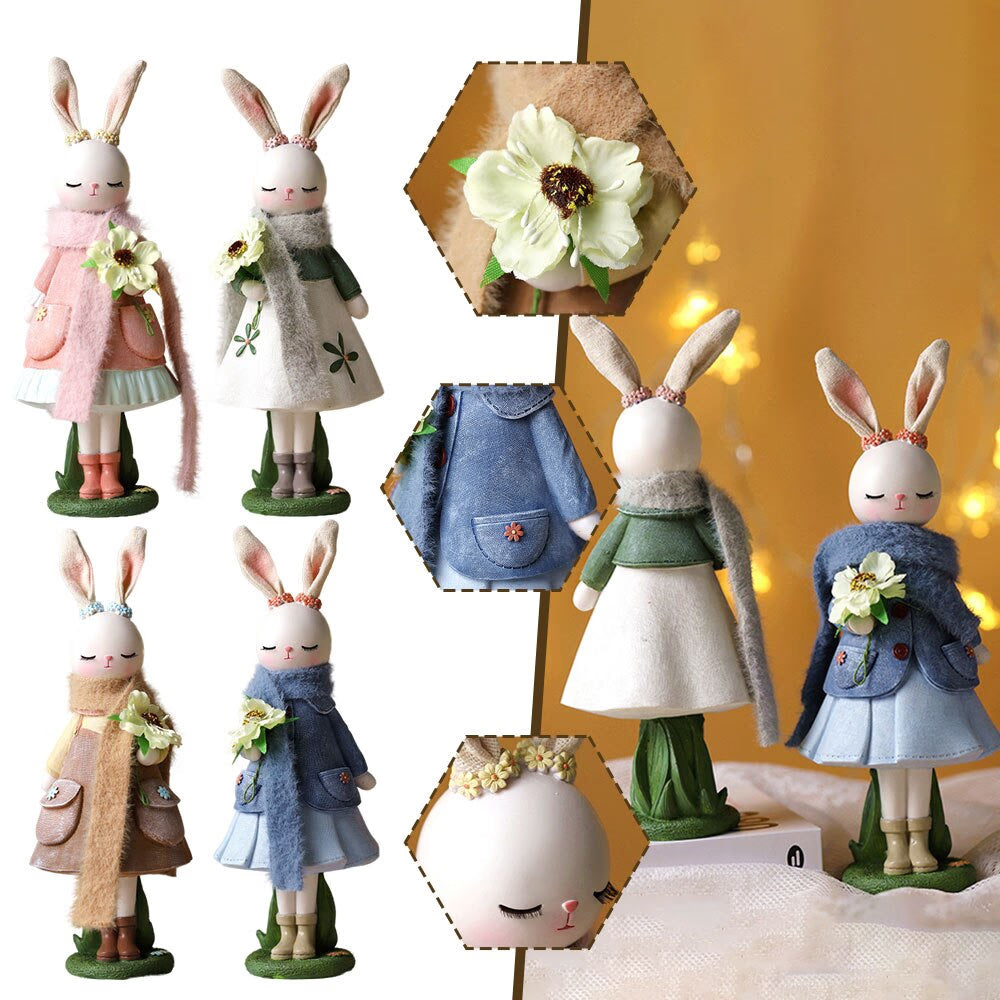 2023 Rabbit Easter Decoration Cute Bunny Figurine Resin Crafts Living Room Desktop Ornament Rabbit Statue Easter Decor for Home acacuss