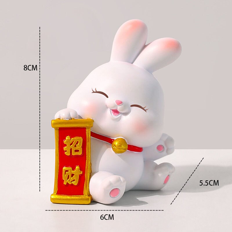 2023 Rabbit ornament Chinese New Year Kawaii Desktop Ornament Creative Resin Cake Decoration Children's Rabbit Zodiac Gift Give acacuss