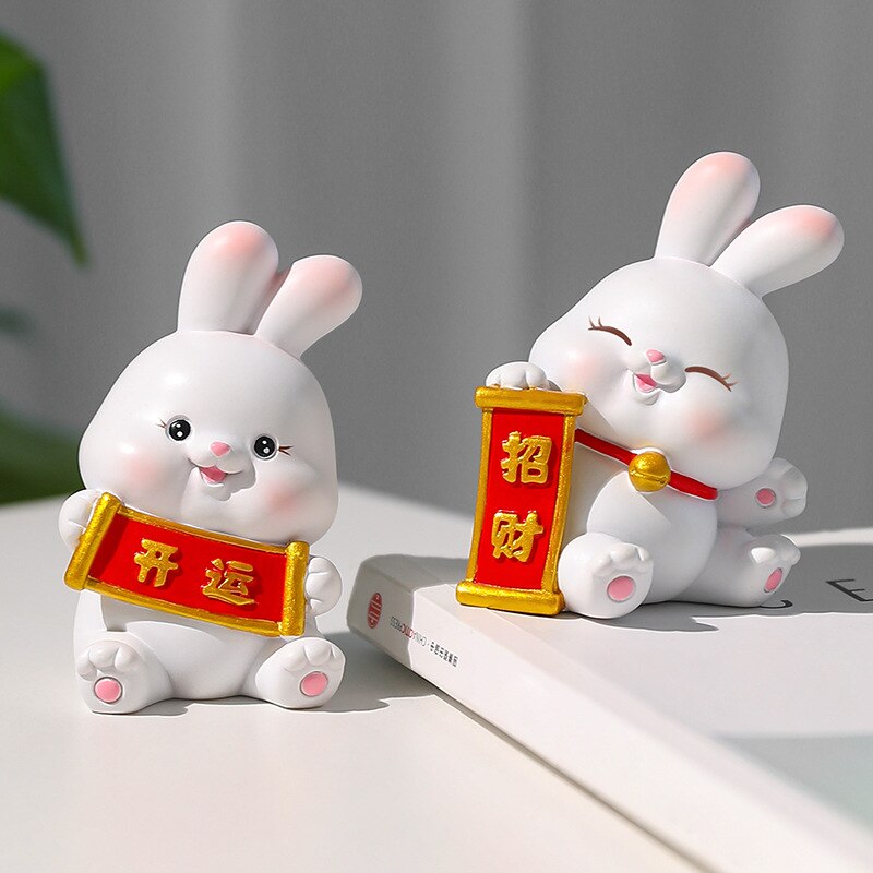 2023 Rabbit ornament Chinese New Year Kawaii Desktop Ornament Creative Resin Cake Decoration Children's Rabbit Zodiac Gift Give acacuss