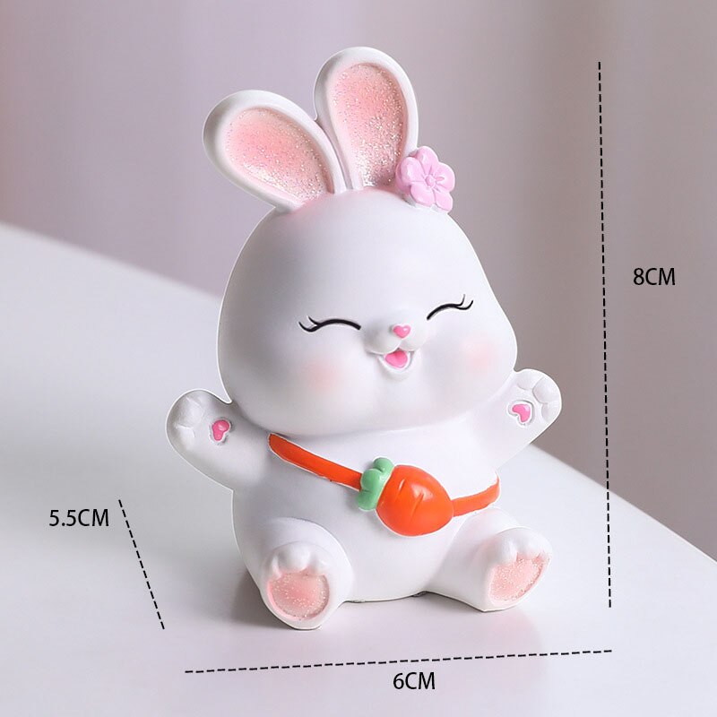 2023 Rabbit ornament Chinese New Year Kawaii Desktop Ornament Creative Resin Cake Decoration Children's Rabbit Zodiac Gift Give acacuss