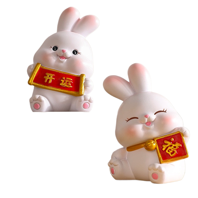 2023 Rabbit ornament Chinese New Year Kawaii Desktop Ornament Creative Resin Cake Decoration Children's Rabbit Zodiac Gift Give acacuss