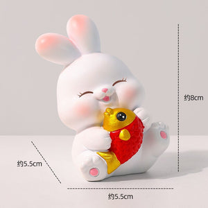 2023 Rabbit ornament Chinese New Year Kawaii Desktop Ornament Creative Resin Cake Decoration Children's Rabbit Zodiac Gift Give acacuss