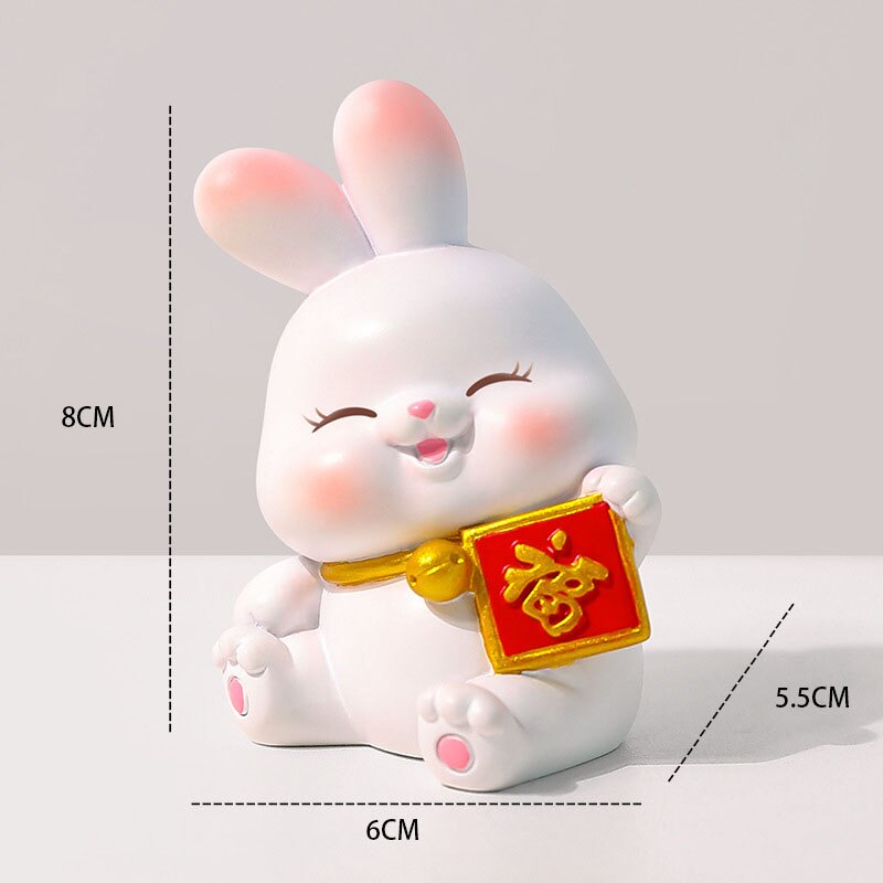 2023 Rabbit ornament Chinese New Year Kawaii Desktop Ornament Creative Resin Cake Decoration Children's Rabbit Zodiac Gift Give acacuss