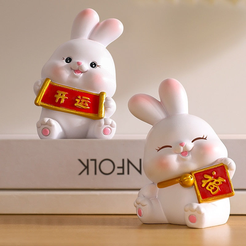 2023 Rabbit ornament Chinese New Year Kawaii Desktop Ornament Creative Resin Cake Decoration Children's Rabbit Zodiac Gift Give acacuss