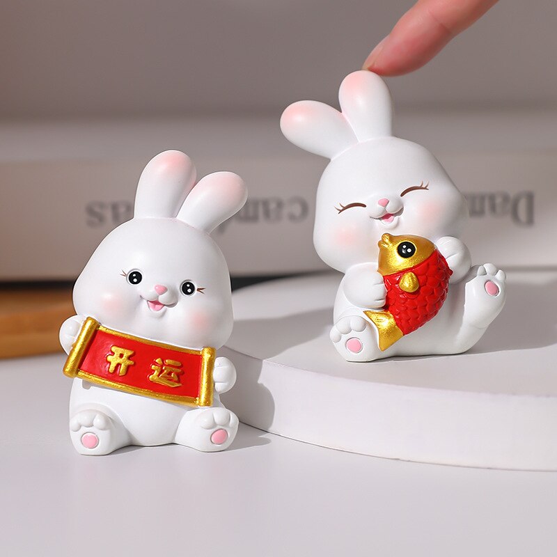 2023 Rabbit ornament Chinese New Year Kawaii Desktop Ornament Creative Resin Cake Decoration Children's Rabbit Zodiac Gift Give acacuss
