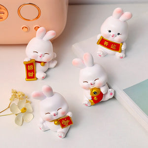 2023 Rabbit ornament Chinese New Year Kawaii Desktop Ornament Creative Resin Cake Decoration Children's Rabbit Zodiac Gift Give acacuss