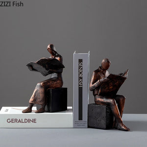 Reader Sculpture Book Stand Bookend Abstract Character Resins Statue Desk Decoration Figures Statuette Nordic Home Decor acacuss
