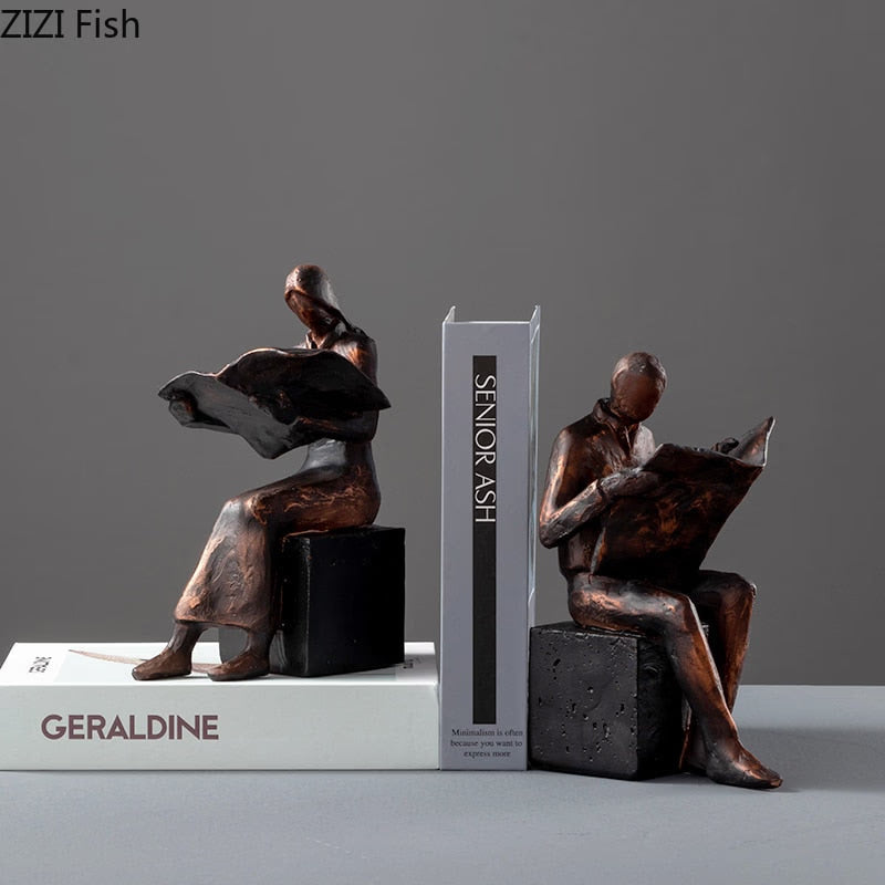 Reader Sculpture Book Stand Bookend Abstract Character Resins Statue Desk Decoration Figures Statuette Nordic Home Decor acacuss