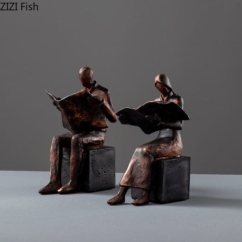 Reader Sculpture Book Stand Bookend Abstract Character Resins Statue Desk Decoration Figures Statuette Nordic Home Decor acacuss