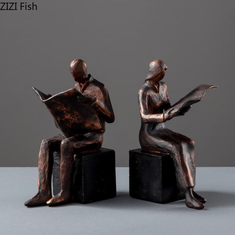 Reader Sculpture Book Stand Bookend Abstract Character Resins Statue Desk Decoration Figures Statuette Nordic Home Decor acacuss