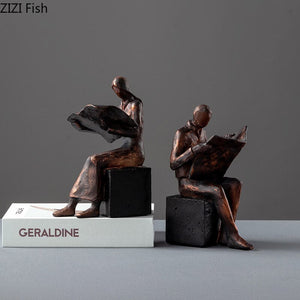 Reader Sculpture Book Stand Bookend Abstract Character Resins Statue Desk Decoration Figures Statuette Nordic Home Decor acacuss