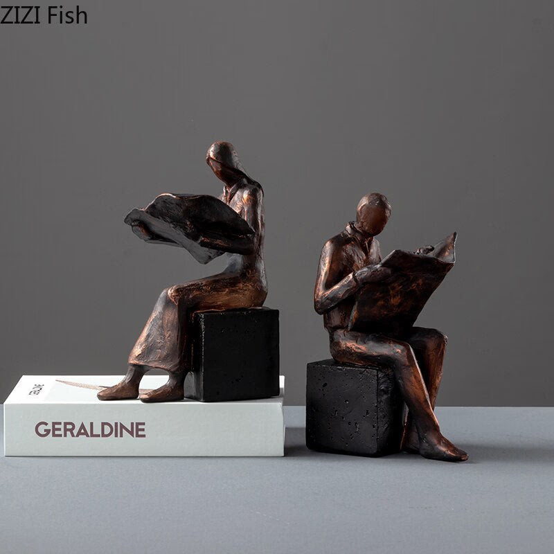 Reader Sculpture Book Stand Bookend Abstract Character Resins Statue Desk Decoration Figures Statuette Nordic Home Decor acacuss