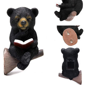 Reading Bear Ornament Solar Charging Light Control Baby Bear Reading Book Resin Garden Yard Statue Ornaments Outdoor Decor acacuss