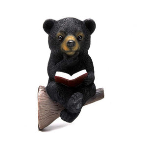 Reading Bear Ornament Solar Charging Light Control Baby Bear Reading Book Resin Garden Yard Statue Ornaments Outdoor Decor acacuss