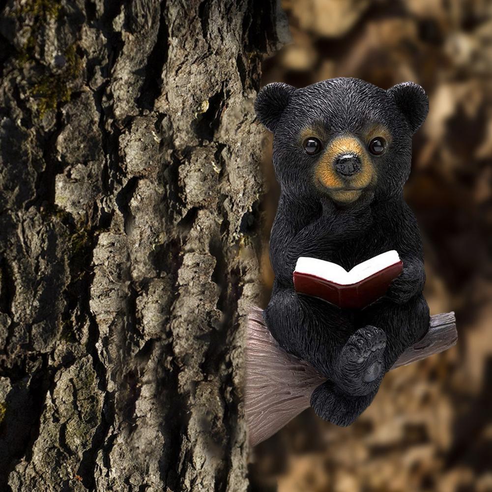 Reading Bear Ornament Solar Charging Light Control Baby Bear Reading Book Resin Garden Yard Statue Ornaments Outdoor Decor acacuss