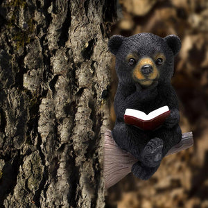 Reading Bear Ornament Solar Charging Light Control Baby Bear Reading Book Resin Garden Yard Statue Ornaments Outdoor Decor acacuss