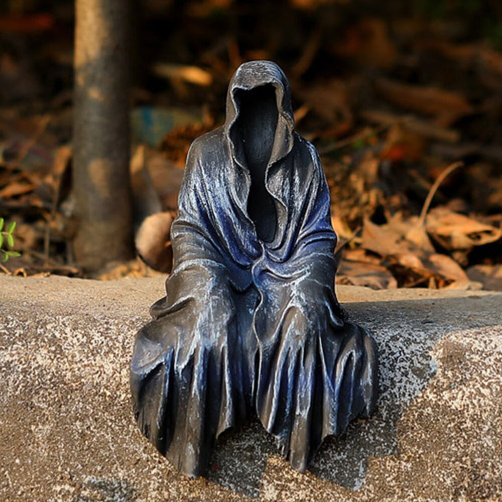2023 New Reaping Solace The Reaper Sitting Statue Gothic Desktop Resin Black Sculptures For Home Decor Ornament Dropshipping acacuss