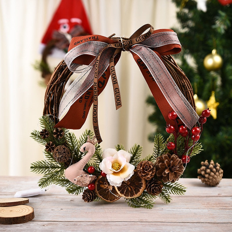 Red Christmas Wreath for Front Door Gold Window Wall Door Christmas Decorations 2023 Garland Ornament Guirnalda Navidad acacuss