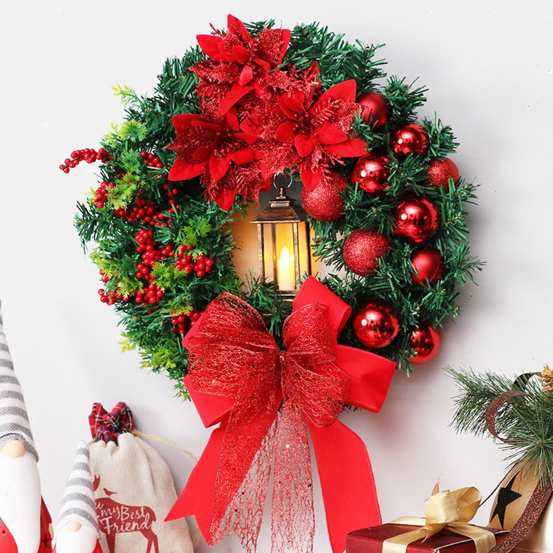 Red Christmas Wreath for Front Door Gold Window Wall Door Christmas Decorations 2023 Garland Ornament Guirnalda Navidad acacuss