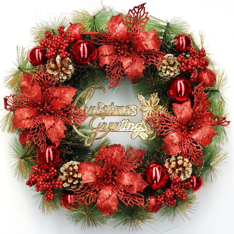 Red Christmas Wreath for Front Door Gold Window Wall Door Christmas Decorations 2023 Garland Ornament Guirnalda Navidad acacuss