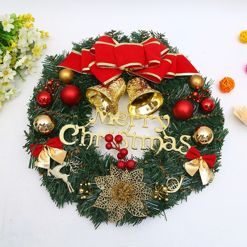 Red Christmas Wreath for Front Door Gold Window Wall Door Christmas Decorations 2023 Garland Ornament Guirnalda Navidad acacuss