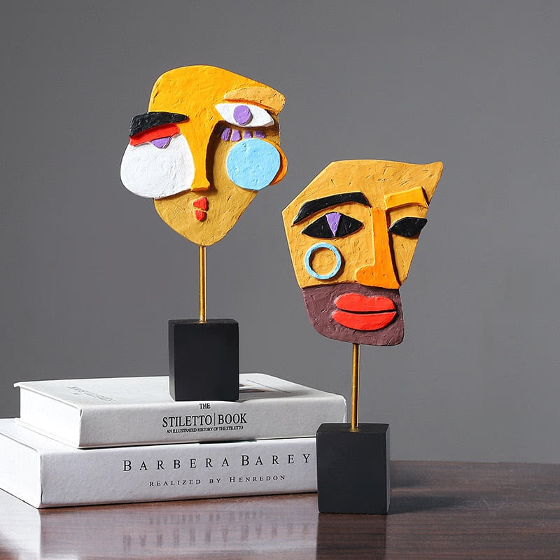 Resin Abstract Human Face Mask Figurines for Interior Home Living Roon Desktop Accessories European Painting Figures acacuss
