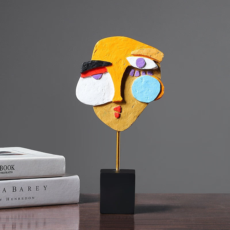 Resin Abstract Human Face Mask Figurines for Interior Home Living Roon Desktop Accessories European Painting Figures acacuss