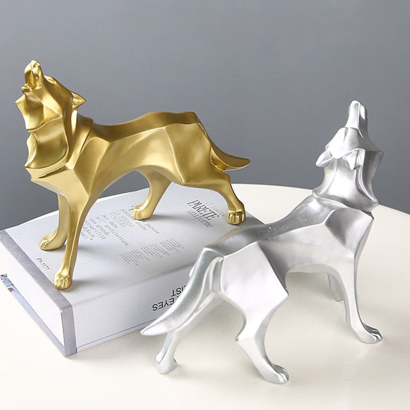 Resin Abstract Wolf Statue Nordic Geometric Animal Figurines Wolf Sculpture Crafts Home Office Shelf Desk Decoration Ornaments acacuss