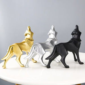 Resin Abstract Wolf Statue Nordic Geometric Animal Figurines Wolf Sculpture Crafts Home Office Shelf Desk Decoration Ornaments acacuss
