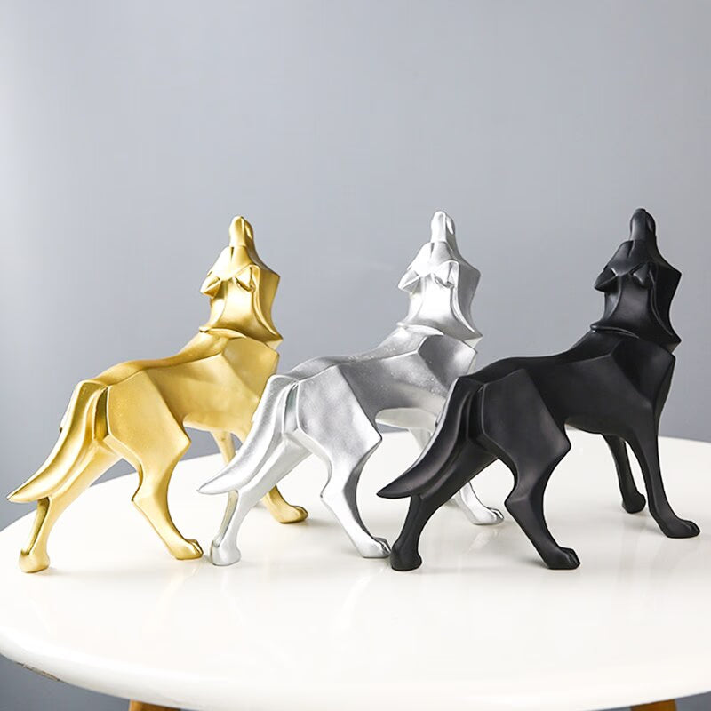 Resin Abstract Wolf Statue Nordic Geometric Animal Figurines Wolf Sculpture Crafts Home Office Shelf Desk Decoration Ornaments acacuss