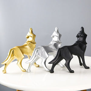 Resin Abstract Wolf Statue Nordic Geometric Animal Figurines Wolf Sculpture Crafts Home Office Shelf Desk Decoration Ornaments acacuss
