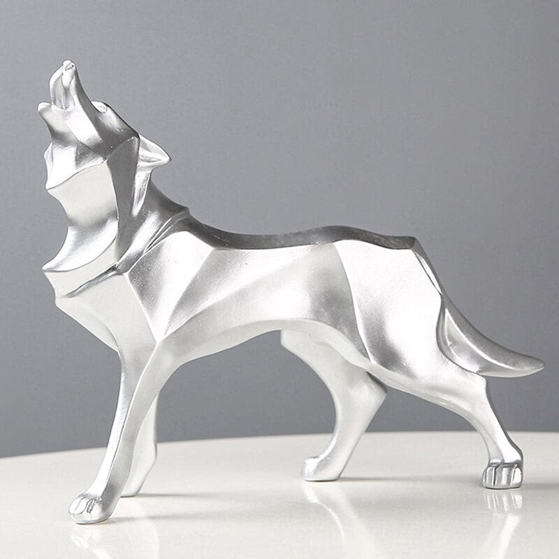 Resin Abstract Wolf Statue Nordic Geometric Animal Figurines Wolf Sculpture Crafts Home Office Shelf Desk Decoration Ornaments acacuss