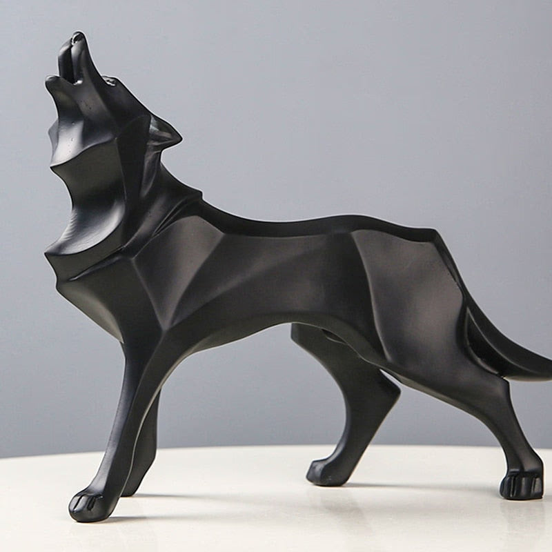 Resin Abstract Wolf Statue Nordic Geometric Animal Figurines Wolf Sculpture Crafts Home Office Shelf Desk Decoration Ornaments acacuss