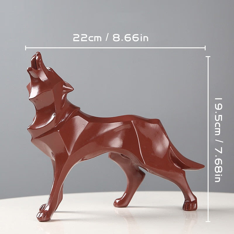 Resin Abstract Wolf Statue Nordic Geometric Animal Figurines Wolf Sculpture Crafts Home Office Shelf Desk Decoration Ornaments acacuss