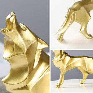Resin Abstract Wolf Statue Nordic Geometric Animal Figurines Wolf Sculpture Crafts Home Office Shelf Desk Decoration Ornaments acacuss