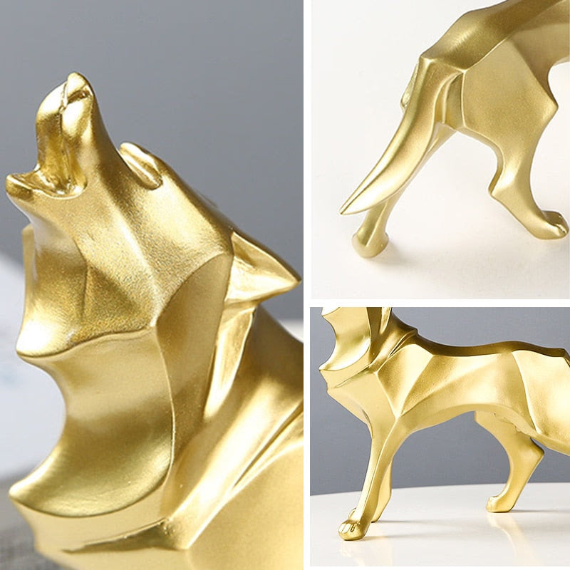 Resin Abstract Wolf Statue Nordic Geometric Animal Figurines Wolf Sculpture Crafts Home Office Shelf Desk Decoration Ornaments acacuss