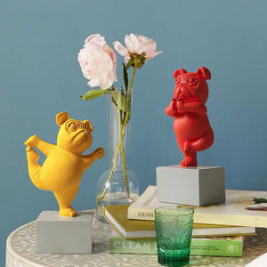 Resin Abstract Yoga Bulldog Dog Figurine Statuette Sculpture Animal Statue Desktop Craft Home Living Room Ornaments Decoration acacuss
