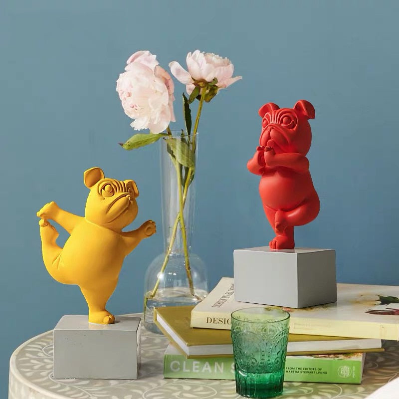 Resin Abstract Yoga Bulldog Dog Figurine Statuette Sculpture Animal Statue Desktop Craft Home Living Room Ornaments Decoration acacuss
