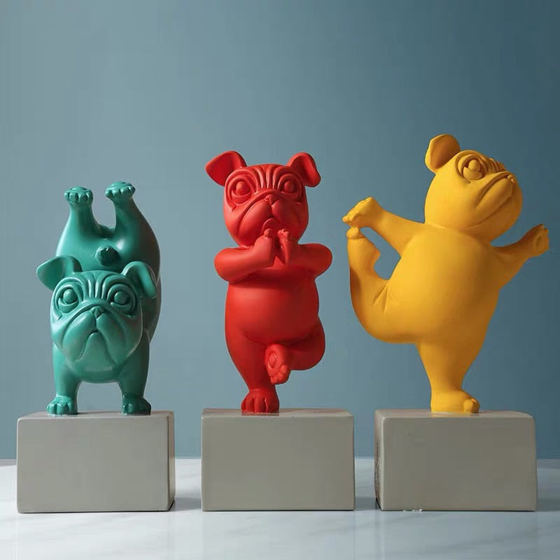 Resin Abstract Yoga Bulldog Dog Figurine Statuette Sculpture Animal Statue Desktop Craft Home Living Room Ornaments Decoration acacuss