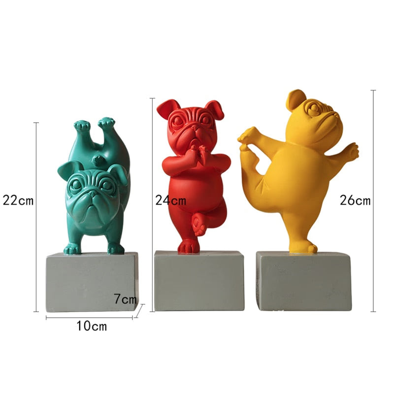 Resin Abstract Yoga Bulldog Dog Figurine Statuette Sculpture Animal Statue Desktop Craft Home Living Room Ornaments Decoration acacuss