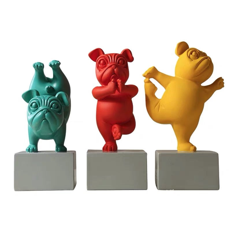 Resin Abstract Yoga Bulldog Dog Figurine Statuette Sculpture Animal Statue Desktop Craft Home Living Room Ornaments Decoration acacuss