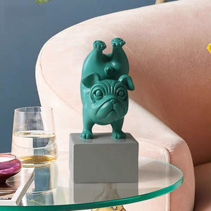 Resin Abstract Yoga Bulldog Dog Figurine Statuette Sculpture Animal Statue Desktop Craft Home Living Room Ornaments Decoration acacuss