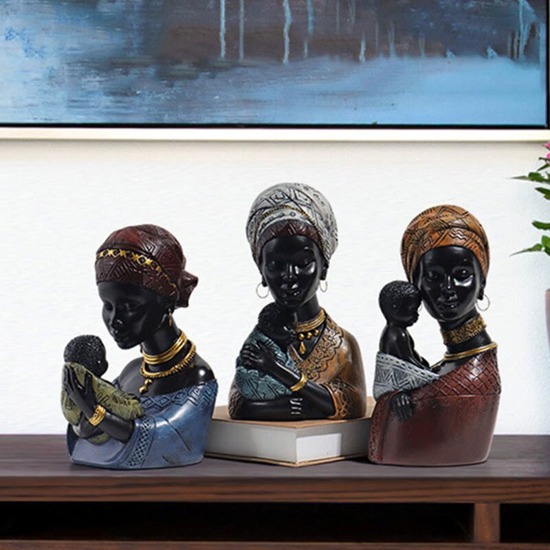 Resin African Exotic Black Mother And Child Statues Retro Figurines for Interior Mother's Day Gift Home Decorations acacuss