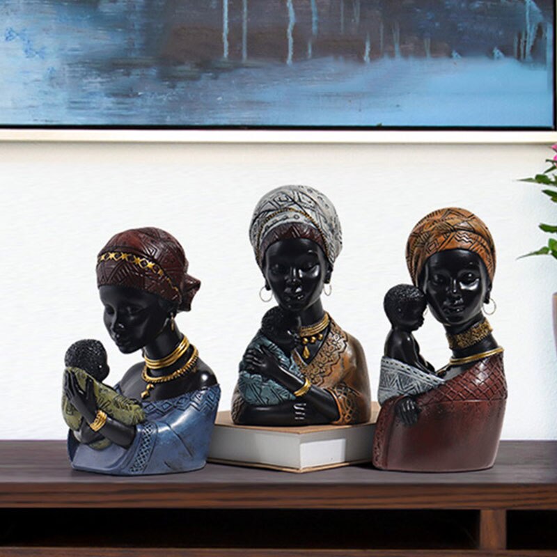 Resin African Exotic Black Mother And Child Statues Retro Figurines for Interior Mother's Day Gift Home Decorations acacuss