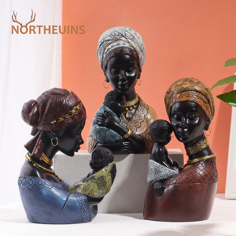 Resin African Exotic Black Mother And Child Statues Retro Figurines for Interior Mother's Day Gift Home Decorations acacuss